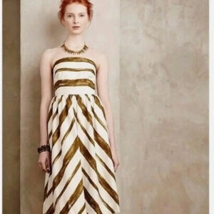 Anthropologie‎ Moulinette Soures Size 10 Paint Stripe Midi Spaghetti/ Strapless